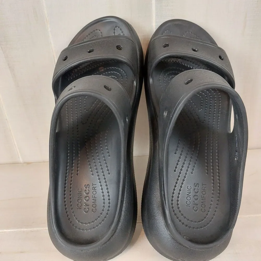 Crocs Classic Crush Thick Platform Sandal Men's Size 11 Black Slide Slipper